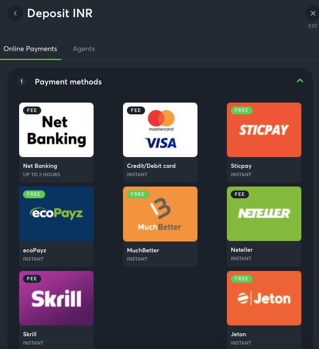 Sportsbet.io deposit options