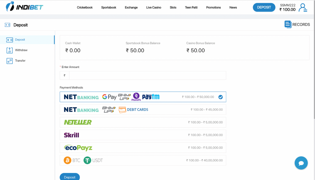 How to Deposit at Indibet?