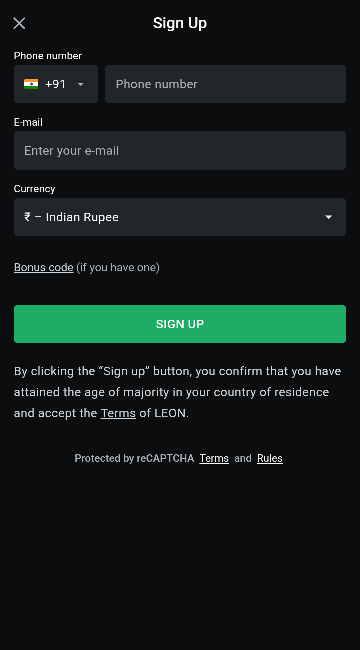 Signup Process and Login at LeonBets