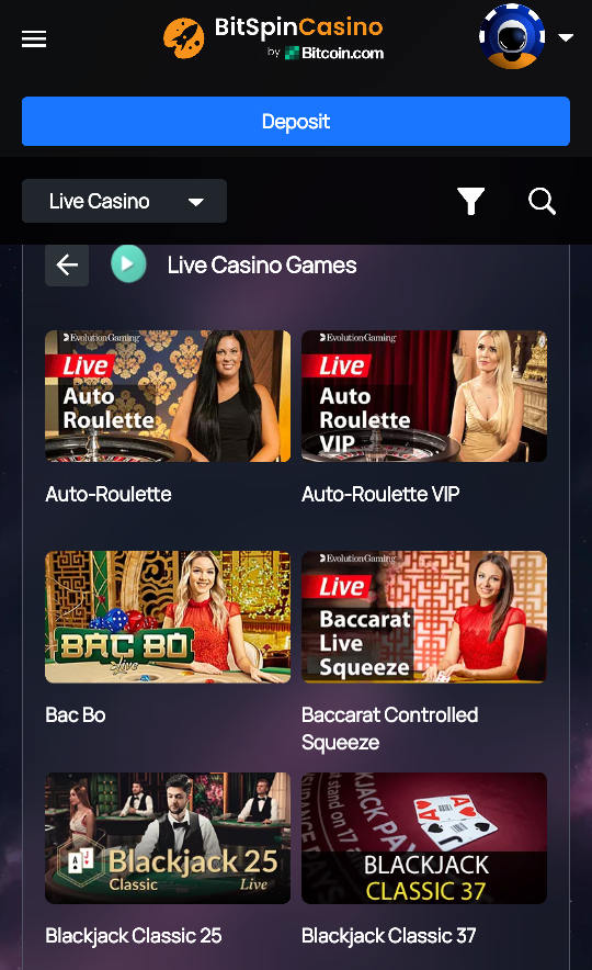 Live Casino at BitSpin Casino