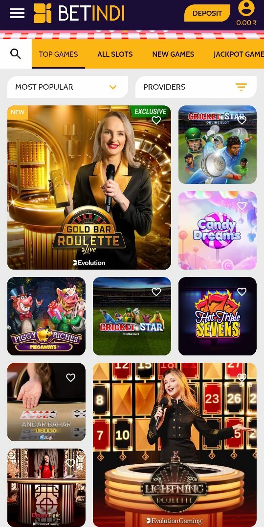 Games at BetIndi Casino